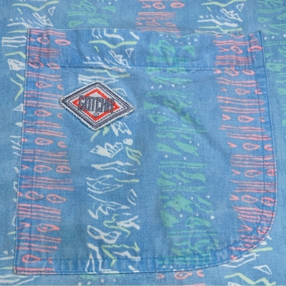 Vintage Gotcha Short Sleeve Faded Reverse Blue Casual Button Down Shirt Sz Lg - Picture 8 of 10